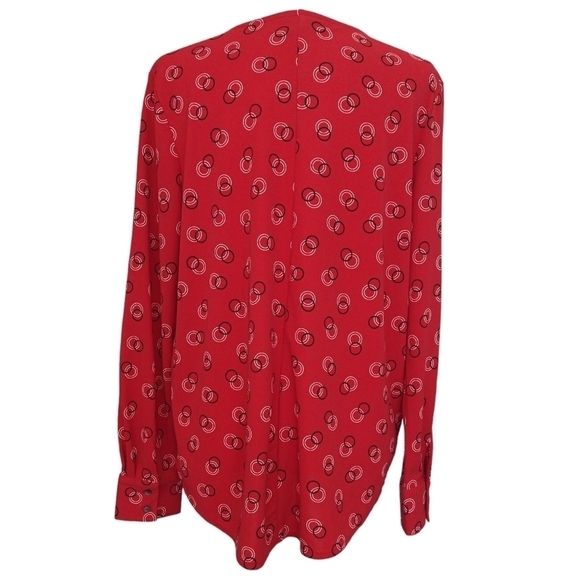 Ann Taylor Factory Red Circle Geo V-Neck Long Sleeve Blouse Career Unique Modern - Picture 2 of 7